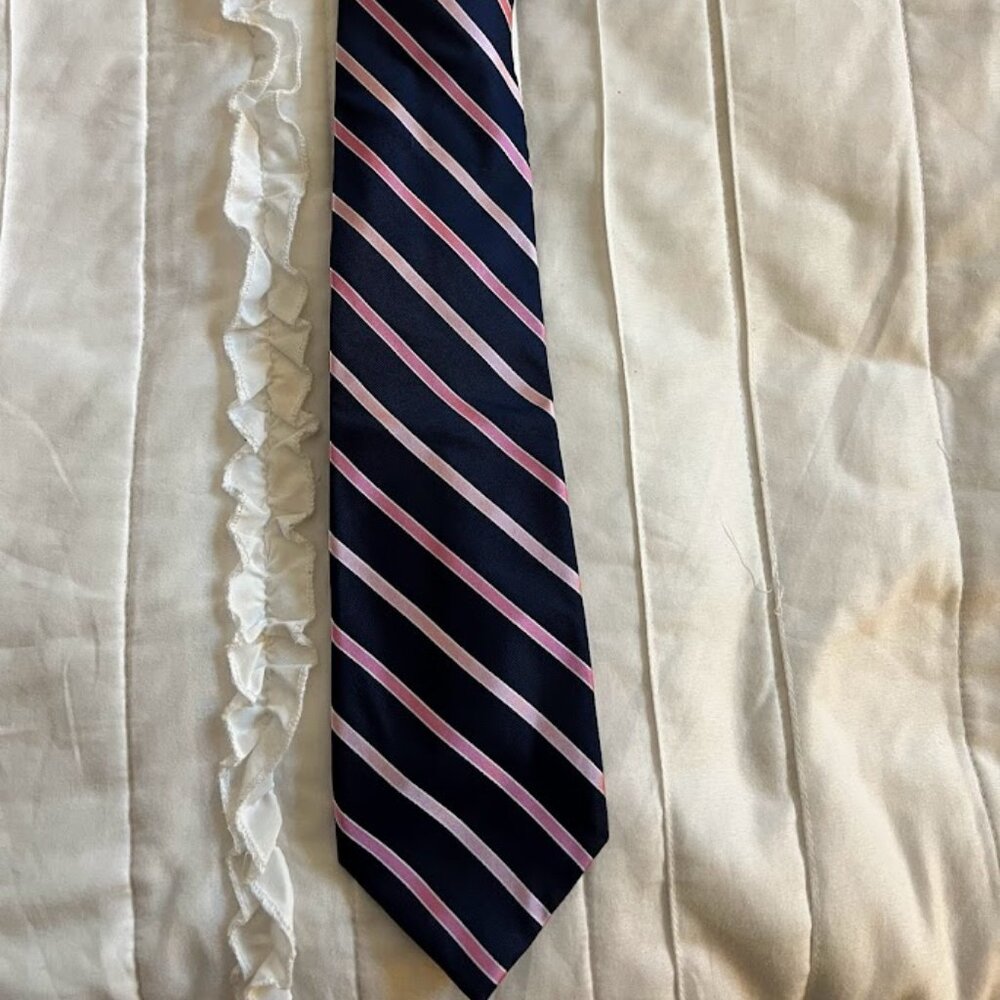 Nautica Men's Pink & Navy Blue Striped 100% Silk Neck Tie